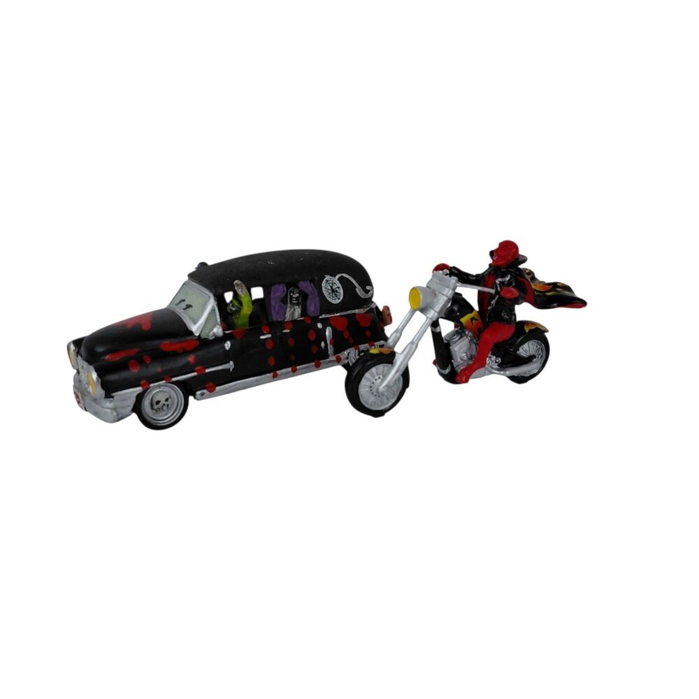 Lemax Spooky Town Haunted Hearse Hell On Wheels Retired Halloween Figures Read